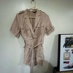 Fashion Nova Taupe Short Sleeve Jumpsuit